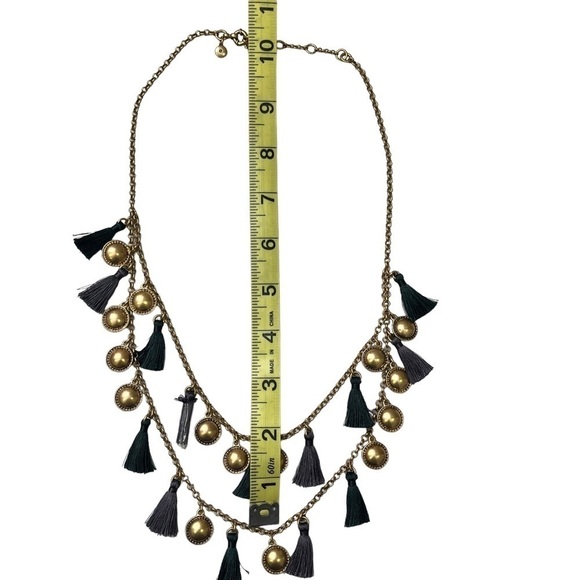 J Crew Statement Necklace Green Blue Tassels Gold Tone - Picture 2 of 6